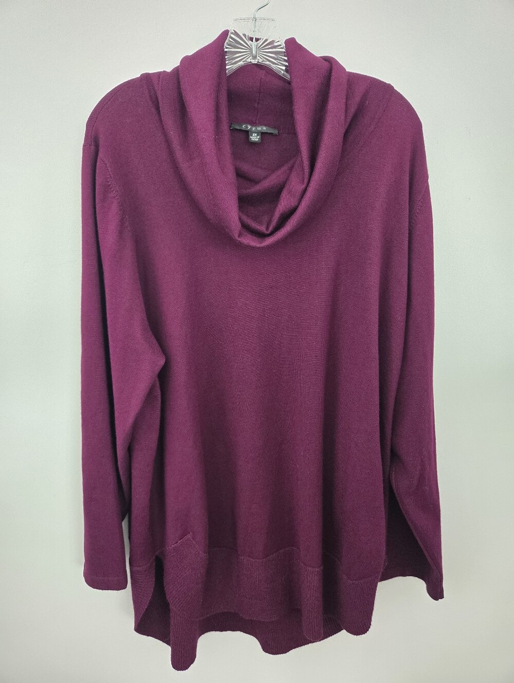 Cyrus Cowl Neck Tunic Sweater. Berry magenta/plum. Size 2X.
